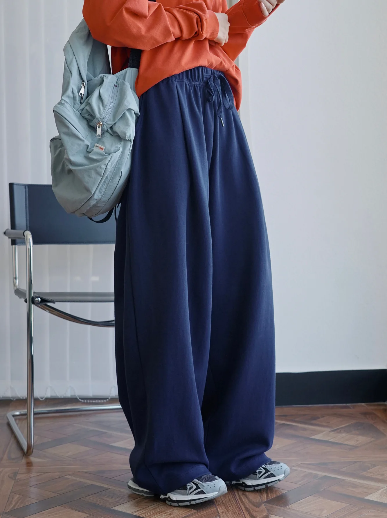 

Spring and Autumn Women's Casual Solid Color High Waist Loose Wide Leg Pants