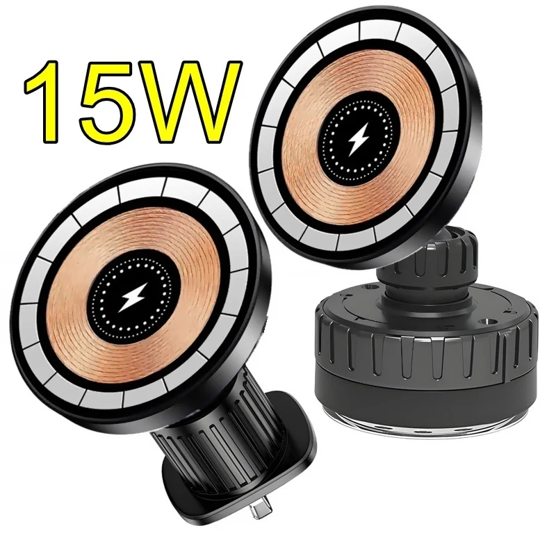 

15 Вт магнитное автомобильное беспроводное зарядное устройство на присоске из сплава, подставка для зарядки вентиляционного отверстия для телефонов, идеально подходит для спальни, ванной комнаты, стекла