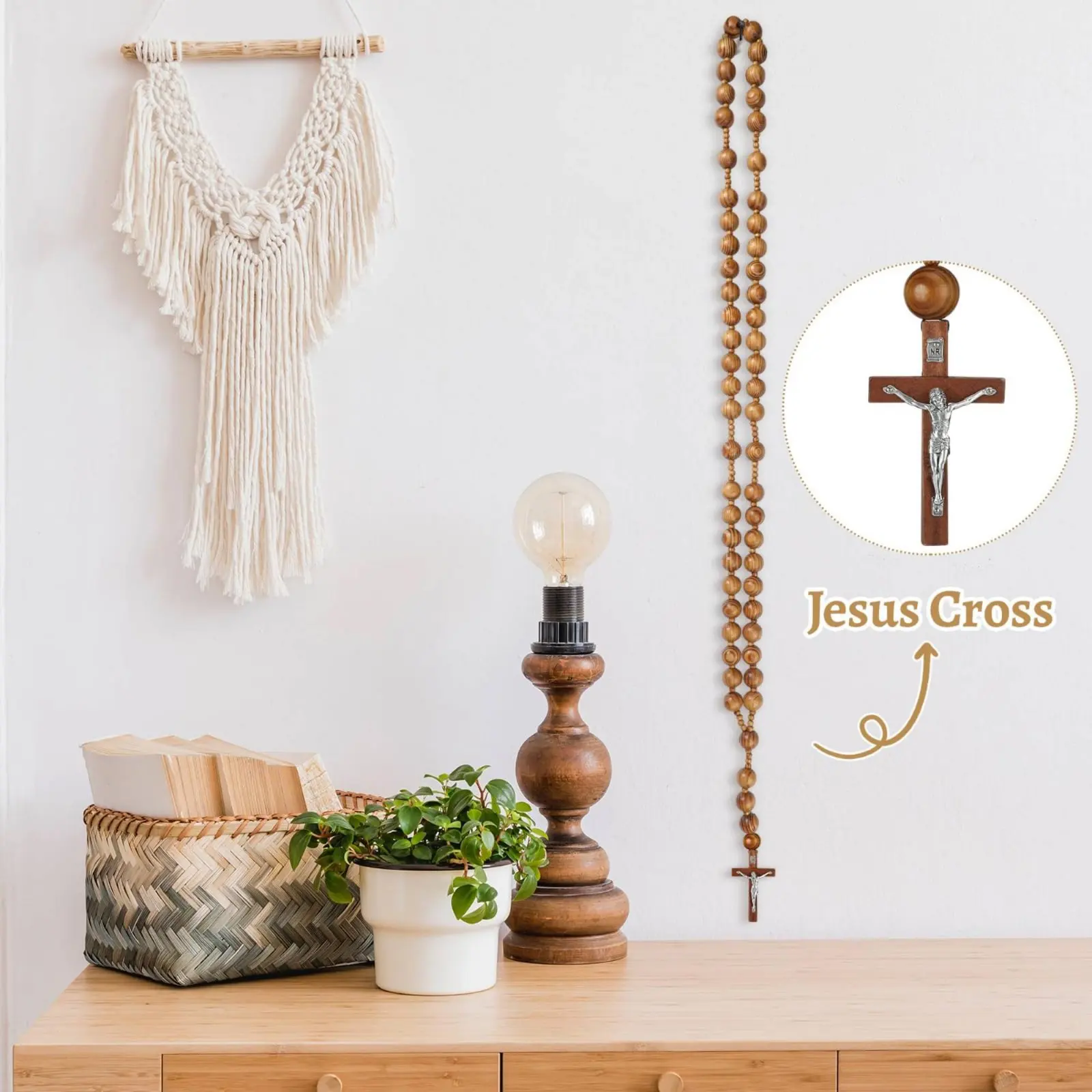2Pcs Wood Prayer Bead Hanging Cross Religious Decoration for Car Hanging Charm Christmas Gift Home 97cm - view 2