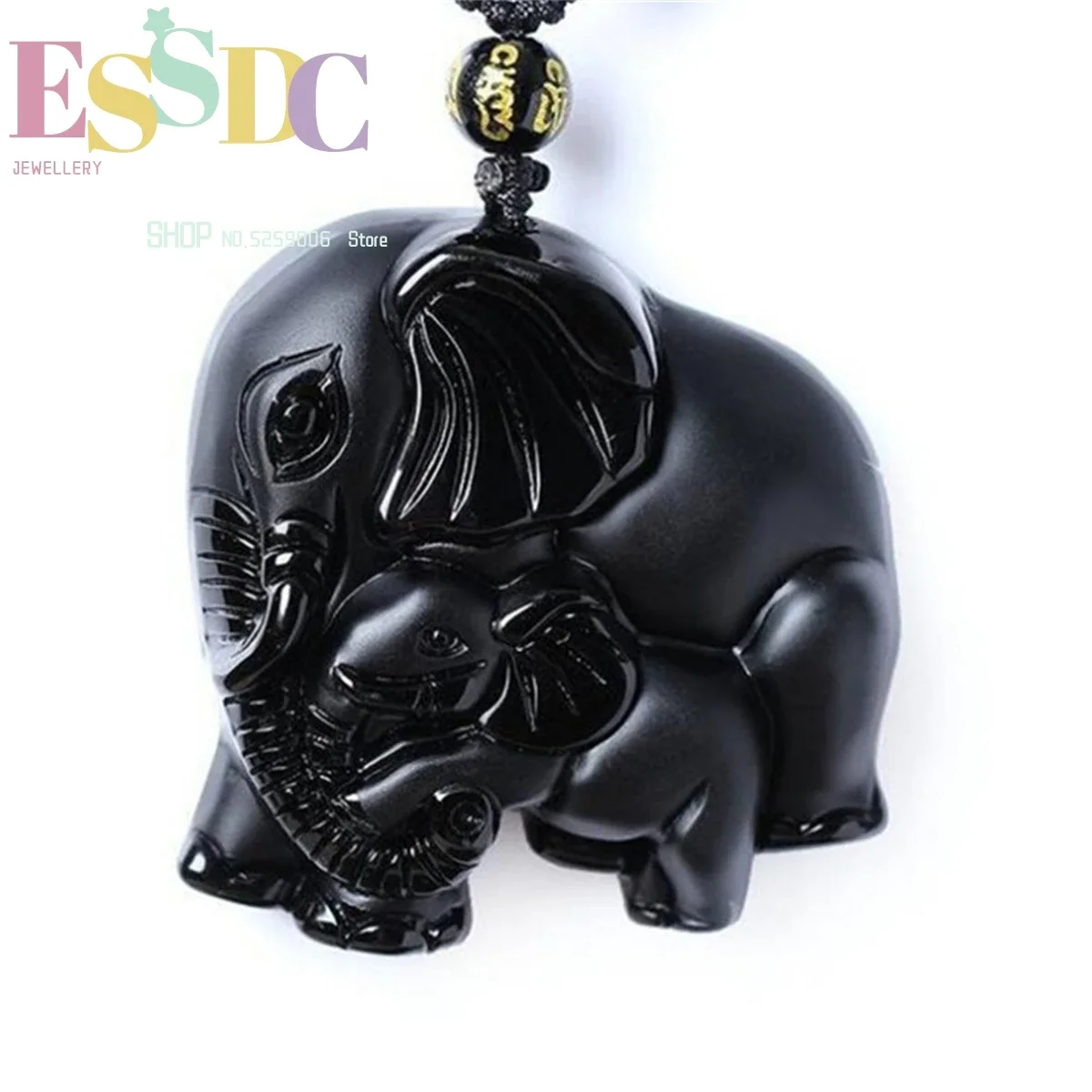 

Natural Black Obsidian Cute Mother Baby Elephant Pendant Free Beads Necklace For Men Or Women Amulet Gift Jewelry Charm
