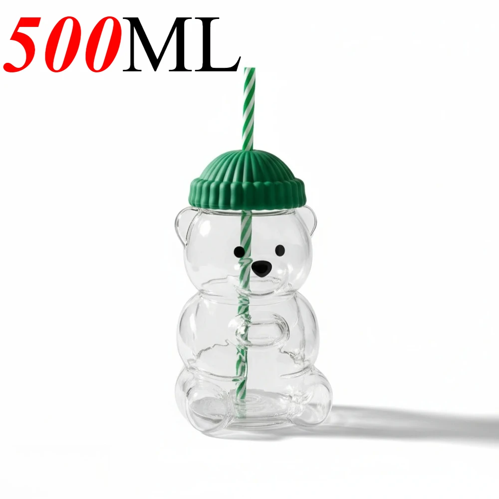 

500 мл мультяшная кофейная кружка в форме медведя, кружка с милым медведем, стеклянная чашка с соломой, прозрачные креативные чашки для молока, кофе, воды