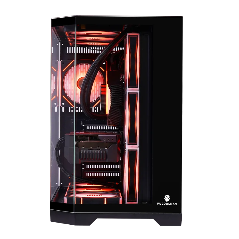 WJCOOLMAN Dreamer Plus Black Panoramic Version 2Side Transparent Glass Gaming Computer Case with 7 Fan Positions 360