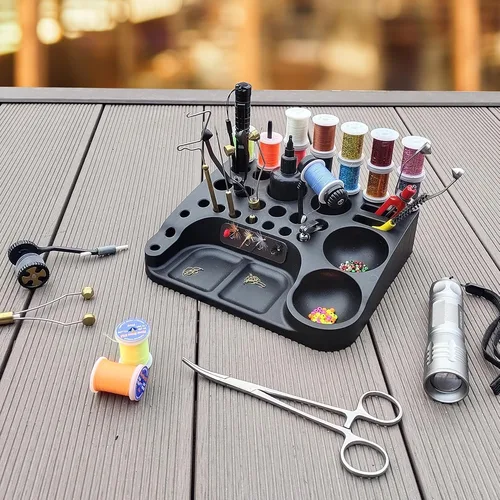 Imagen 2 del producto Organizador de herramientas para atado de moscas con imanes suaves, Material ABS, soporte de carrete de hilo Caddy de escritorio, bandeja segura para accesorios de pesca con mosca