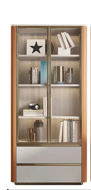 

Light Luxury Saddle Leather Living Room Display Cabinet Glass Door Storage Cabinet Model Showcase
