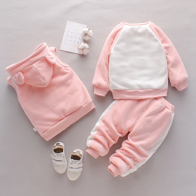 Kinder Mädchen 3-teiliges Set: Fleece-gefütterte Patchwork-Katzen-Hoodie-Weste, Pfoten-Hose, warmes Winter-Set für Kinder 80-120 – Detail 2