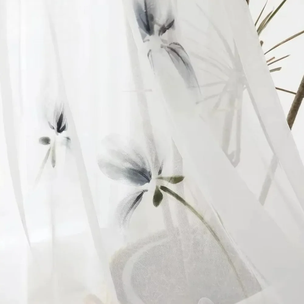 Hand-painted New Chinese Style Semi-permeable Gauze Curtain For Living Room And Bedroom Tulle Curtains Living Room Curtain