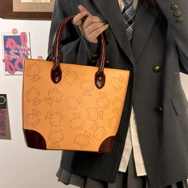 

MINISO HelloKitty Shoulder Bag Fashion Casual Versatile Cartoon Print Handbag PU Tote Bag Women's Bucket Bag