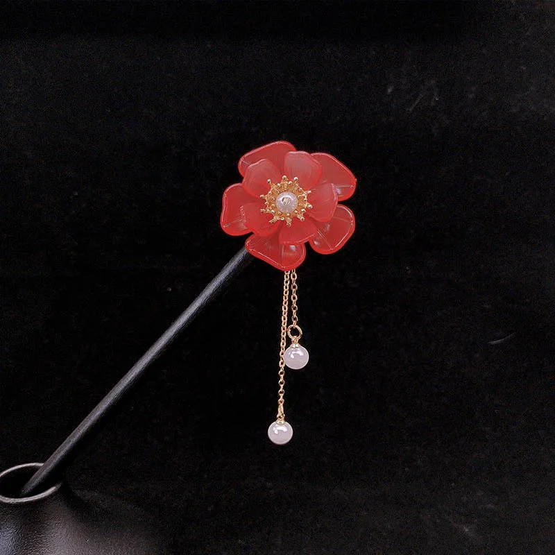 Flower-shaped tassel hairpins, coiled hair hairpins, women's super fairy step hairpin headwear