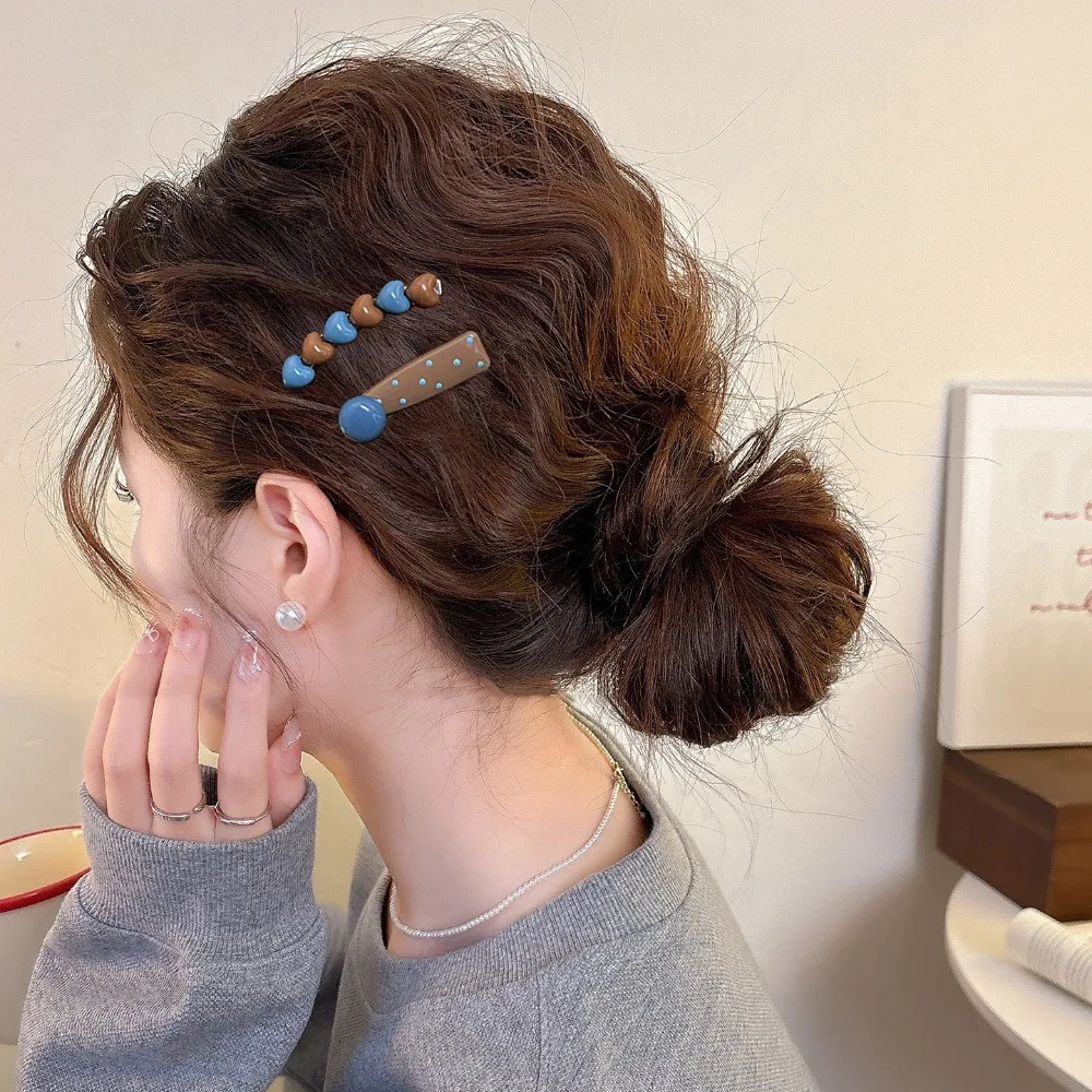 1 قطعة التباين اللون نقطة دبابيس الشعر بسيطة Lovel القلب منقار البط مقاطع الشعر النساء فتاة الجانب الانفجارات المشابك