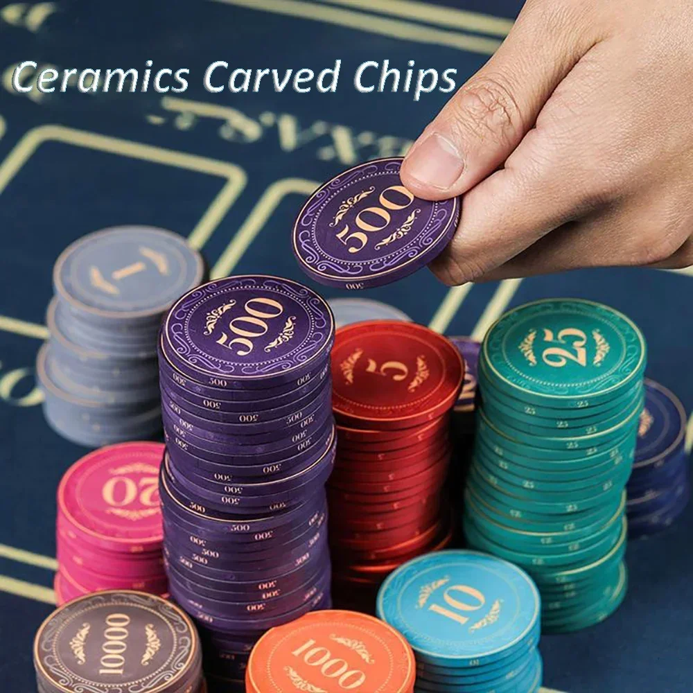 Fichas de cerámica de 10 piezas, Chips de arte grabados de 39mm, fichas de póker profesionales de Texas Hold\'em, marcadores para fiestas y casas de