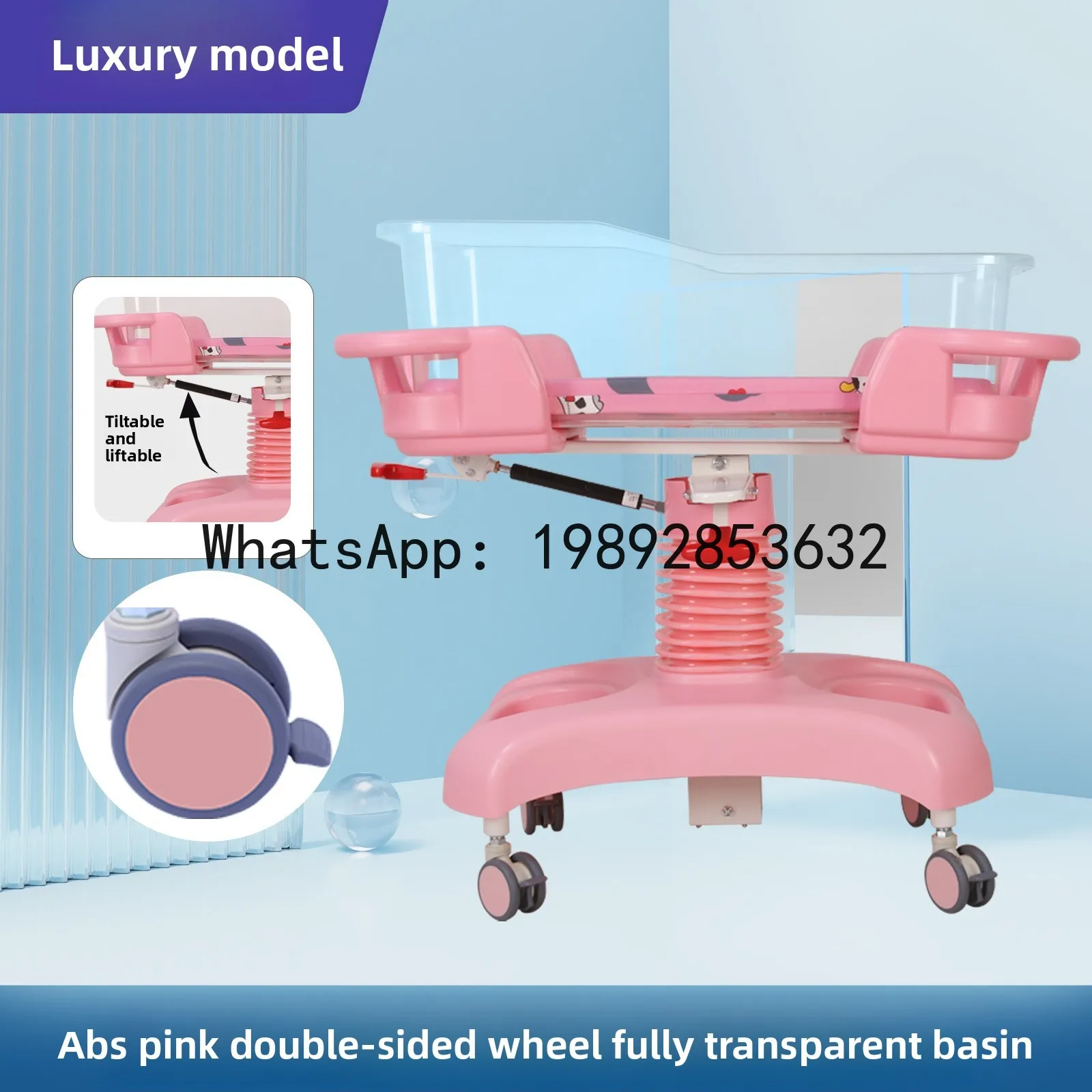 عربة أطفال قابلة للإمالة والرفع والمتحركة مع تغذية مضادة للاختناق وسرير أطفال بعجلات صامتة #2