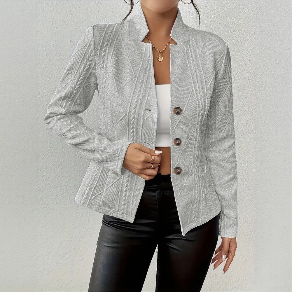 Womens Solid Cropped Coat Stand Collar Single Breasted Polyester Regular Length Casual Jacket for Vacation Beach Wear