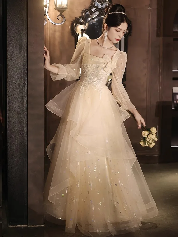 

Элегантное длинное вечернее платье для женщин, роскошное, высококачественное, новинка 2025 года, с бисером, на талии, для свадьбы/выпускного бала