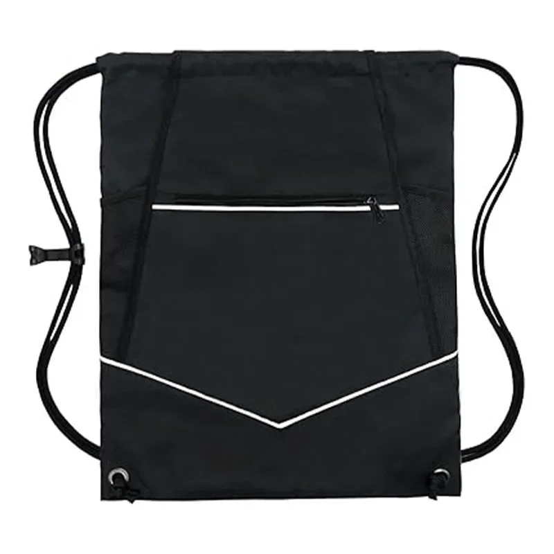 Mochila De Cordão Embalável, Bolso Molhado Com Zíper, Bolsos De Malha De Garrafa De Água, Preto, SFN1