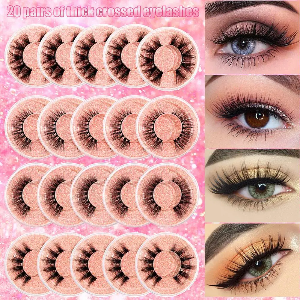 20 paires de faux cils 3D en vison synthétique, 4 styles variés, effet volumineux et recourbé, réutilisables, multipack pour usage quotidien, fêtes et cosplay