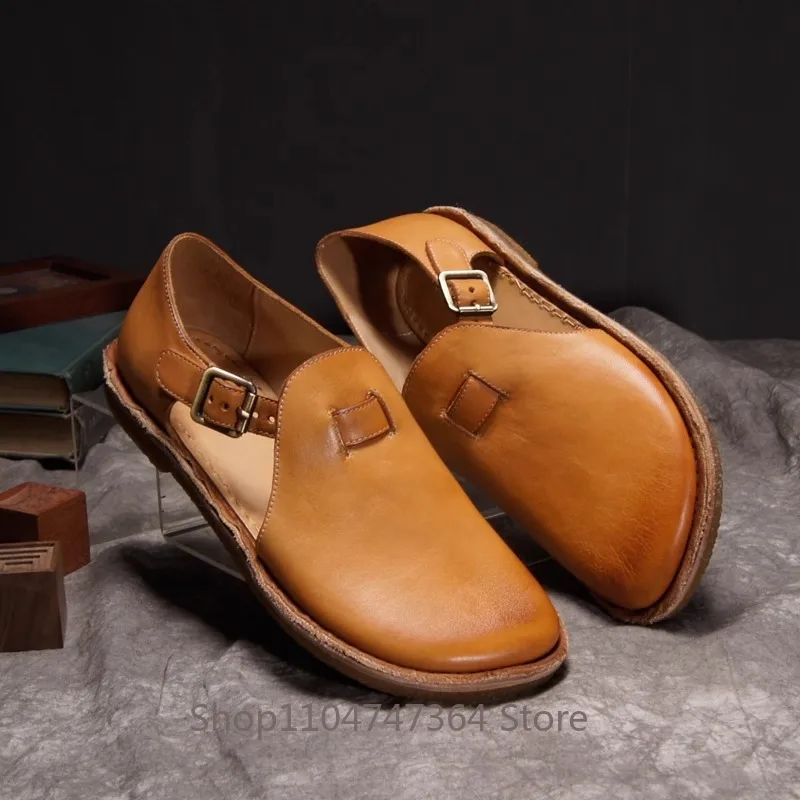 

Vintage Cowhide Handmade Roman Sandals Genuine Leather Comfortable Outdoor Breathable Men's Shoes Summer Sandalias Hombre