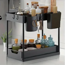 Pullable storage rack double-layer sink storage rack kitchen seasoning storage rack bathroom  multifunctional storage rack