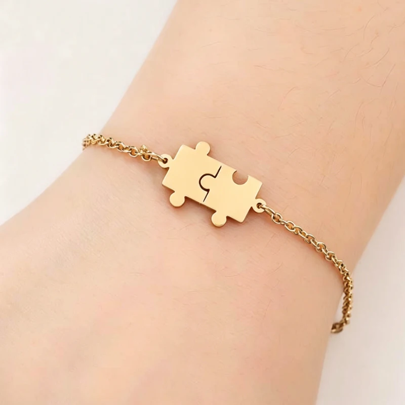 Unique Jigsaw Puzzle Charm Bracelet for Women Simple Stainless Steel Bracelets Fashion Men's Bangle Jewelry for Party Trend Gift