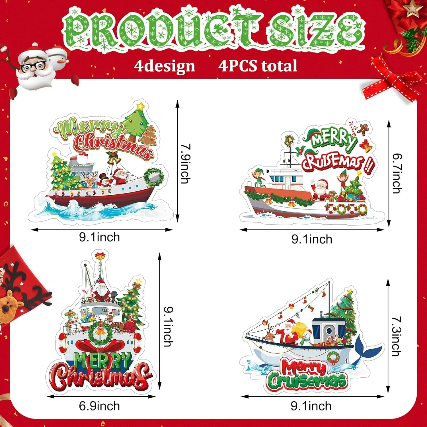 4 Pcs Christmas Cruise Door Magnets Decorations Magnetic Merry Christmas Cabin Ship Magnet Decor Xmas Cruise Magnets for Door