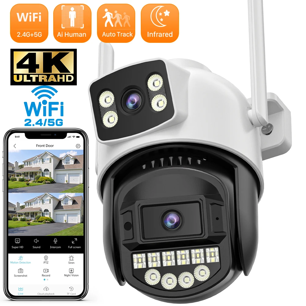 ANBIUX 5K 10MP Dual Lens Dual Screen PTZ 2.4G/5G IP Wifi Camera Outdoor UHD Security Camera Ai Human Detect Home Surveillance