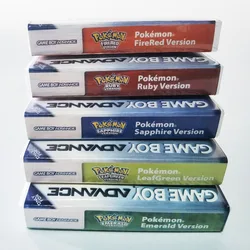 NEW Pokemon Series Emerald FireRed Leafgreen Ruby Sapphire 5 Versions GBA Game in Box for 32 Bit Video Game Cartridge No Manual