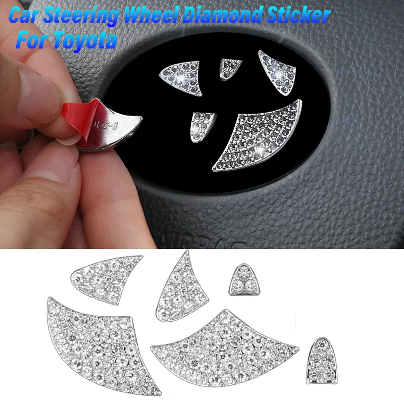 Crystal Diamond Car Steering Wheel Emblem Stickers For Toyota Auris Raize Rav4 Yaris Cross Corolla Decorative Decals Accessories