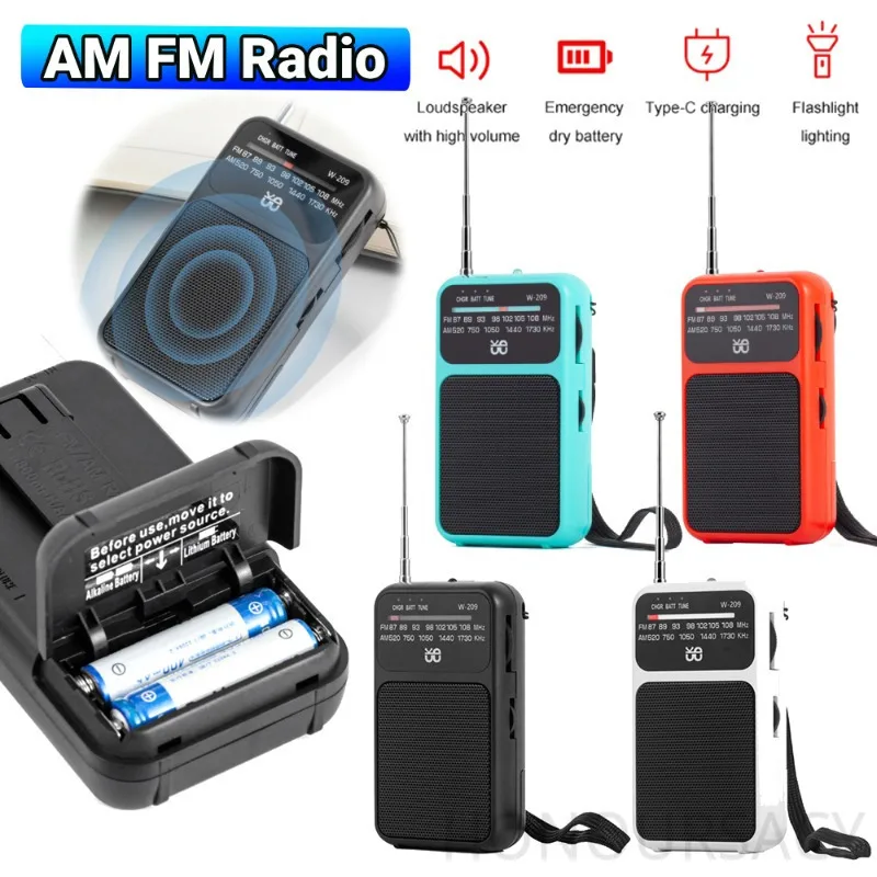 أجهزة الراديو المصباح FM AM 2 الفرقة أجهزة الراديو ستيريو المدمج في المتكلم هوائي تليسكوبي راديو استقبال مع 3.5 مللي متر سماعة جاك W-209 #3