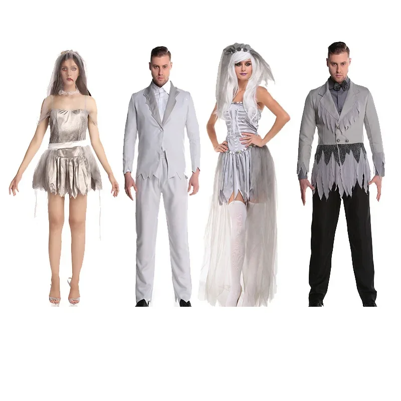 Costumes de Vampire d'Halloween pour Couple, Costume de Mariée Fantôme, Horreur, Fréquence de Fantôme de Mort, Zombie, Cosplay, Robe de Barrage de ix, pour Homme et Femme