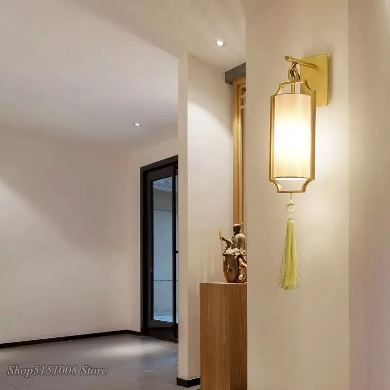 modern led wall lamps Chinese copper color wall lights minimalist designer model room living room hotel classical sconce lights