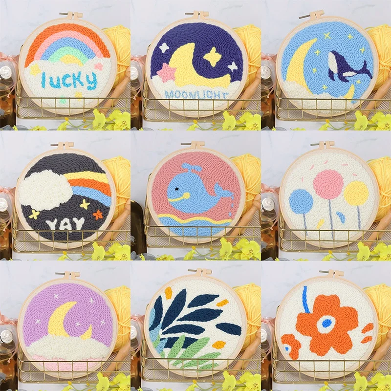 Beautiful Sky Patterns Punch Needle Embroidery Set for Beginners Poke DIY Material Package Creative Punch Needle Embroidery Kit