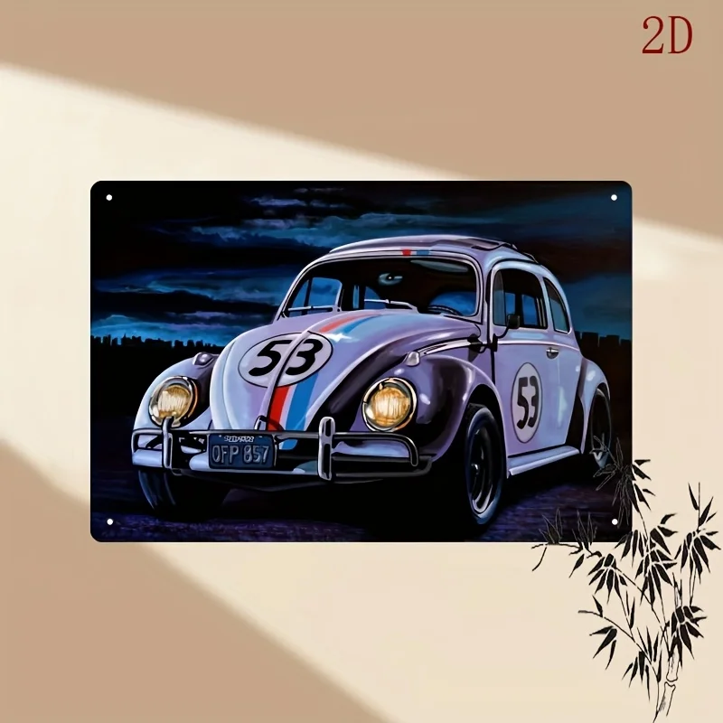 Herbie The Love Bug Vintage Tin Sign - Wall-Mounted Metal Art for Home & Garage Decor, Iron Material, No Electricity Needed, Ga