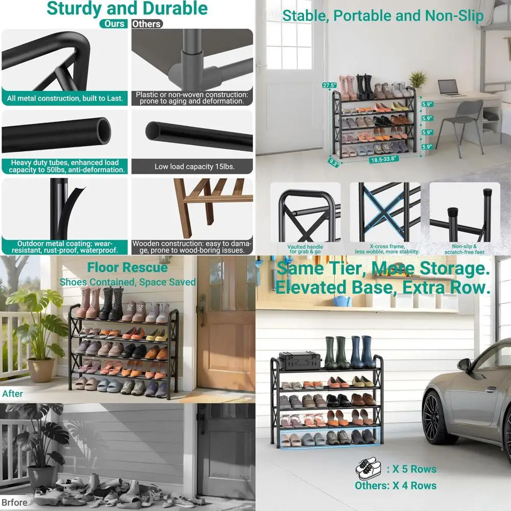 

4-уровневый регулируемый органайзер для обуви — расширяемая полка для прихожей, гардеробной или гаража — черный