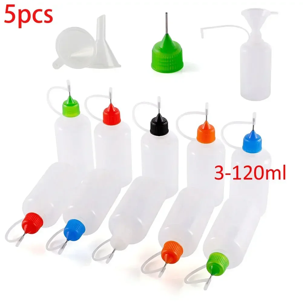 5pcs 5ml- 120ml Empty Plastic Squeezable Bottles with Needle Caps Liquid Dropper Sample Drop Refillable Containers Silicone Ring