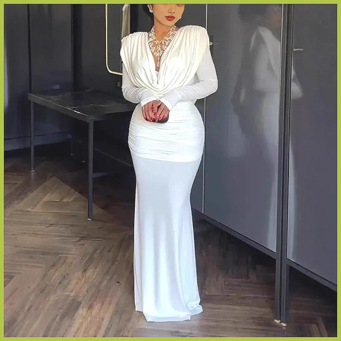 

Elegant Women's Slim Fit Fishtail Evening Dress, Winter Long Sleeve Waist Slimming Party Gown
