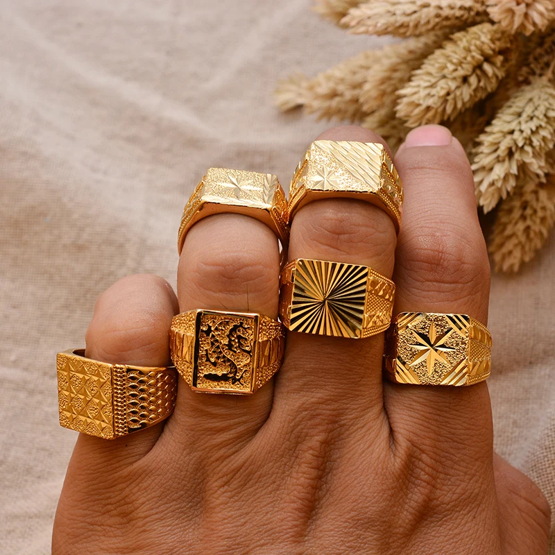 Dubai Gold Color Ring for Man Women  Arab Ring Copper Jewelry Middle Eastern Israel/Iraq/Oman Ring Gift