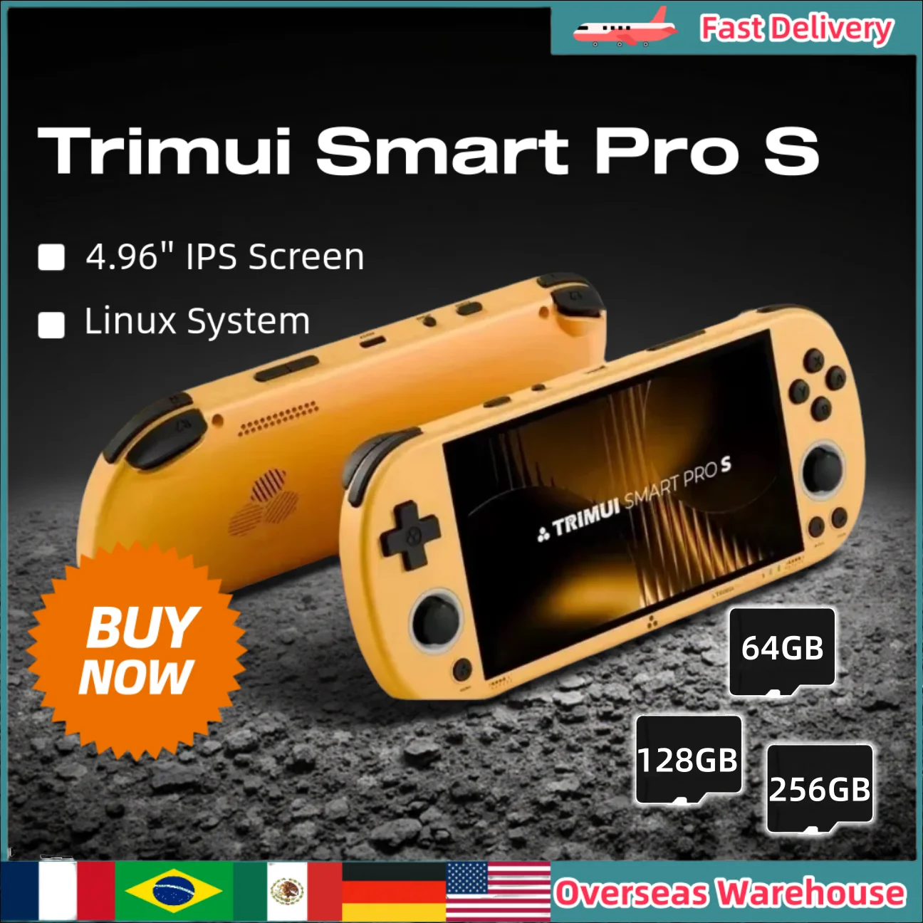 Trimui Smart Pro S Handheld Game Console Linux System 4.96'' IPS Screen Retro Video Game Players Joystick RGB Lighting Boy Gifts