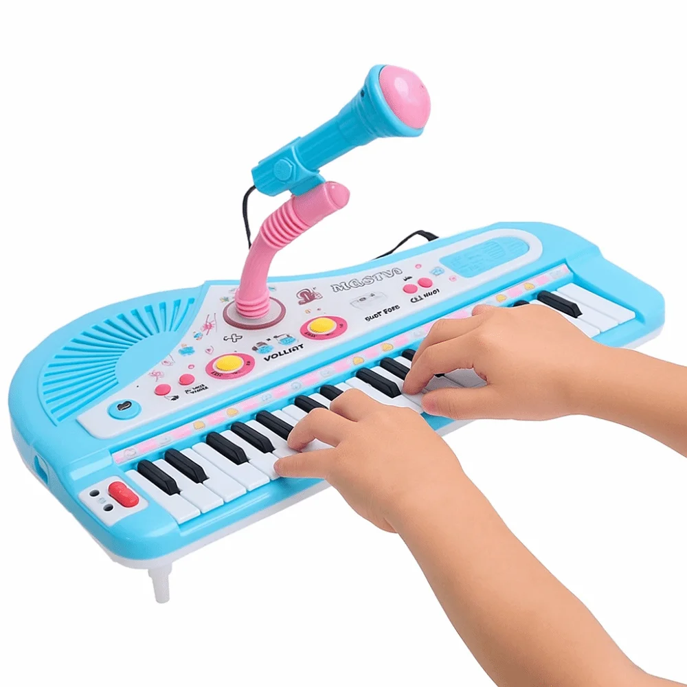Plástico 37 teclas piano brinquedo musical com microfone montessori 37 teclas teclado eletrônico instrumentos musicais multifuncionais