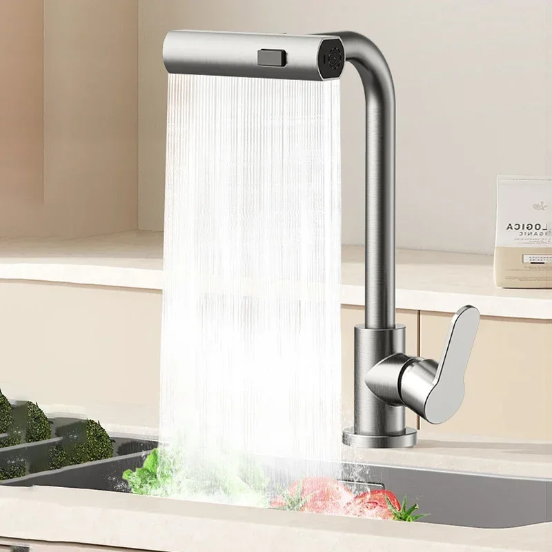 

Gray Kitchen Faucets Pull Out Rotation Waterfall Stream Sprayer Head Hot -Cold Water Faucet Wash Basin Rotation Water Tap