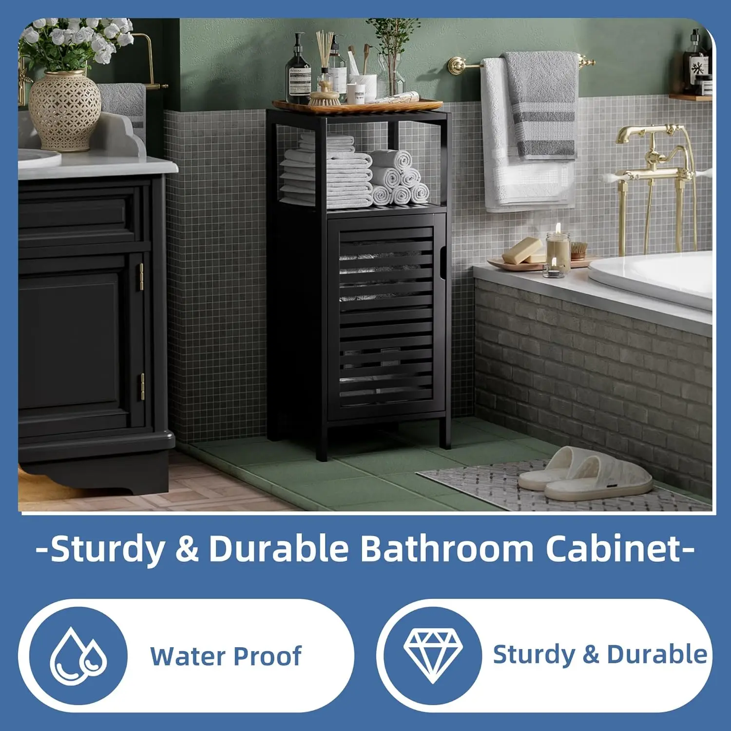 خزانة أرضية رفيعة من الخيزران، مساحة تخزين ضيقة من 4 طبقات مع باب، موفرة للمساحة لمطبخ الحمام #5