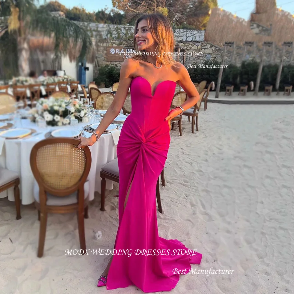 MODX Fuchsia Mermaid Prom Dresses Side Split Evening Gown Woman Pleats Elegant Party Dress Beach Wedding Guest Dress Customized