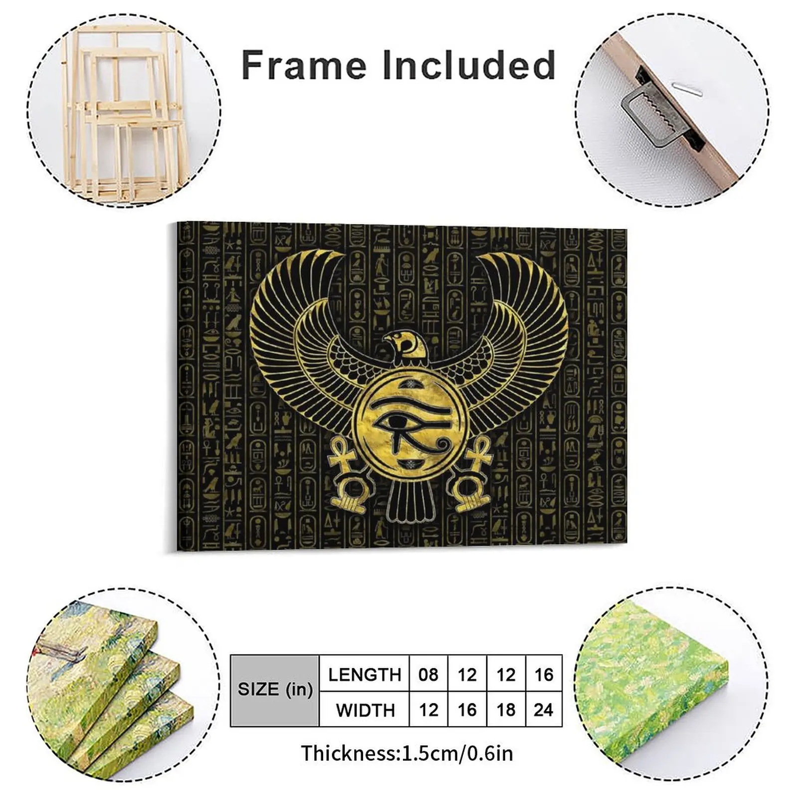 Egyptian Eye Of Horus On Hieroglyphics Gold And Marble Canvas Painting Printing Living Room Egyptian Eye Framed Wall Painting