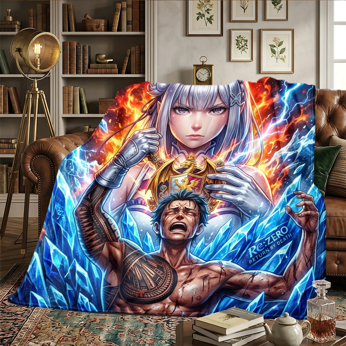 Re Zero Starting Life in Another World Printed Flannel Blanket Warm Comfortable, For Bedrooms,Beds,Chairs, Picnics, Travel -HE46