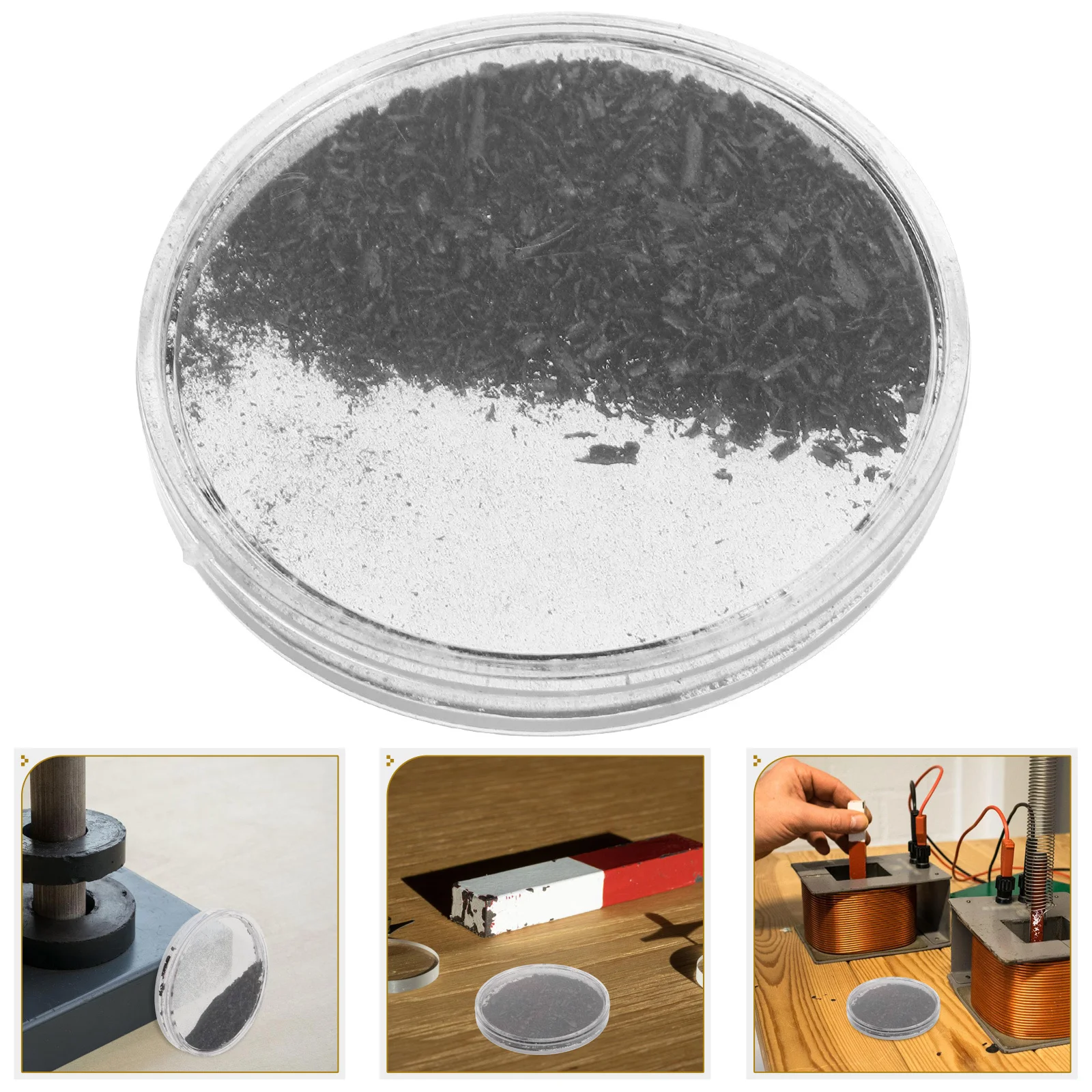 Demostrador de campo magnético, polvo de hierro, caja de plástico transparente, experimento científico para el aula, Kit de electromagnetismo, hierro, 1 Uds.