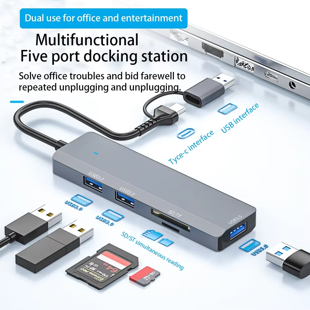 Expansion Dock Five In One Card Reader Multifunctional USB 3.0 Hub HUB Splitter SD Memory Card TF Card