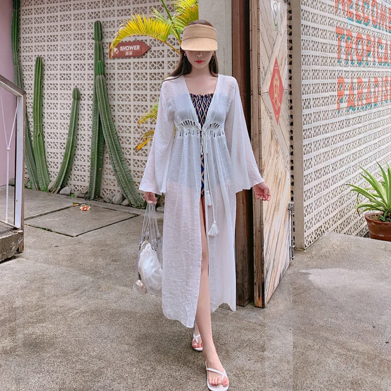 Bikini Cover Ups Swimwear Women 2024 Sunscreen Clothing Cardigan Beach Wear Semi-transparent Smock Chiffon Shirt Thin Coat