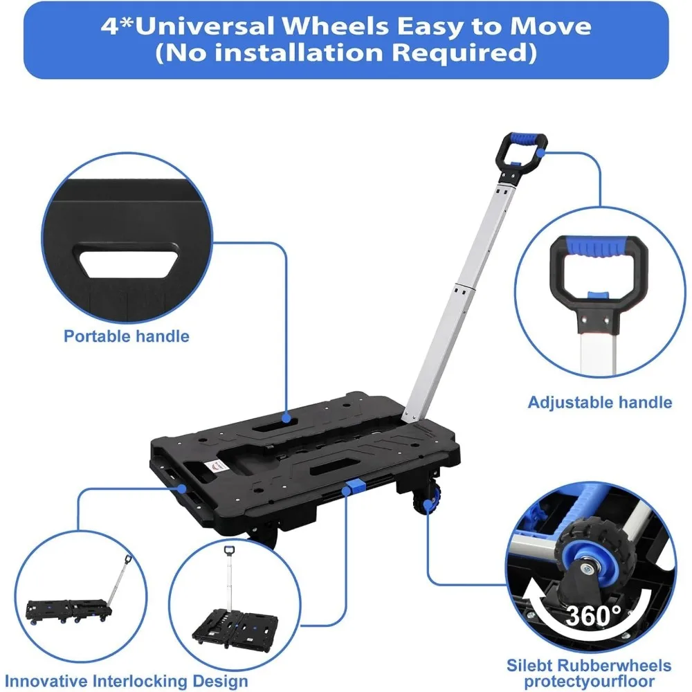 LEADALLWAY Juego de 2 piezas de carro plegable con plataforma para camión, conjunto de carritos múltiples, carrito de muñecas favorable (24,4 L x 17,7 W con asa + 24,2 L x 1