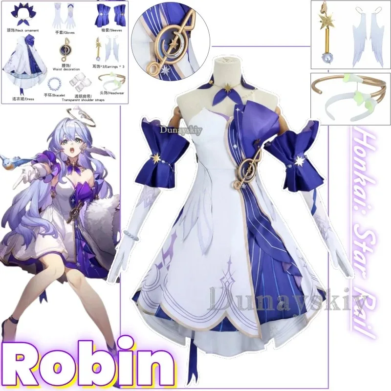 ชุดคอสเพลย์ตัวละครโรบิน เพนาโคนี นักร้อง จากอนิเมะเกม Honkai: Star Rail ปี 2025 พร้อมวิกผม ชุดยูนิฟอร์ม สำหรับงานปาร์ตี้ฮาโลวีน ชุดเดรสผู้หญิง