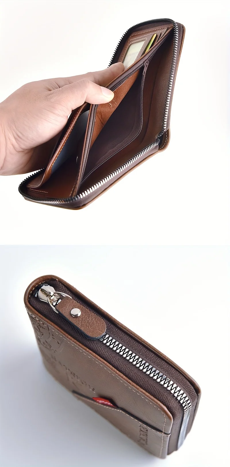 Herren-Geldbörse aus PU-Leder mit Wachsöl-Finish, Kurze Männer-Kartenhalterung mit Reißverschluss, Münzfach und Geldtasche – Detail 4