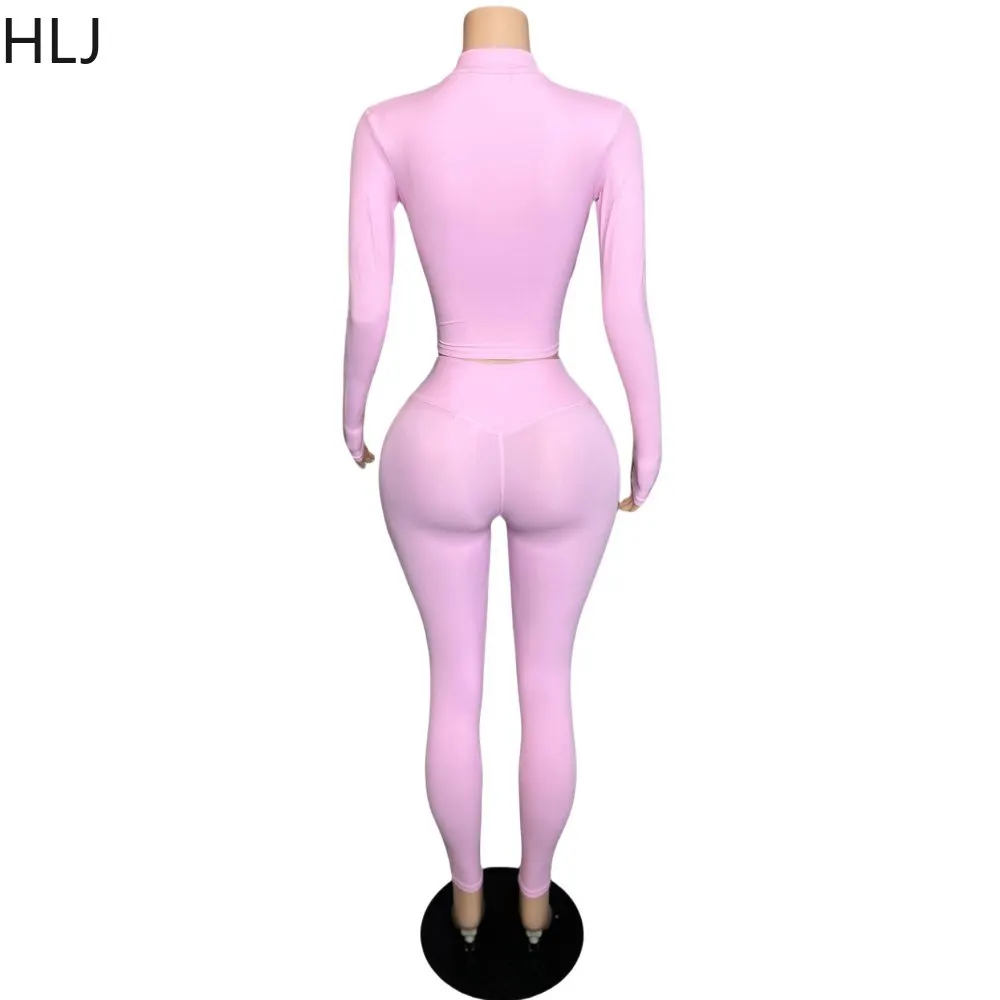 HLJ-Ensemble deux pièces sportif décontracté pour femme, haut slim à manches longues, pantalon legging, survêtements, tenues extensibles pour femme, qualité