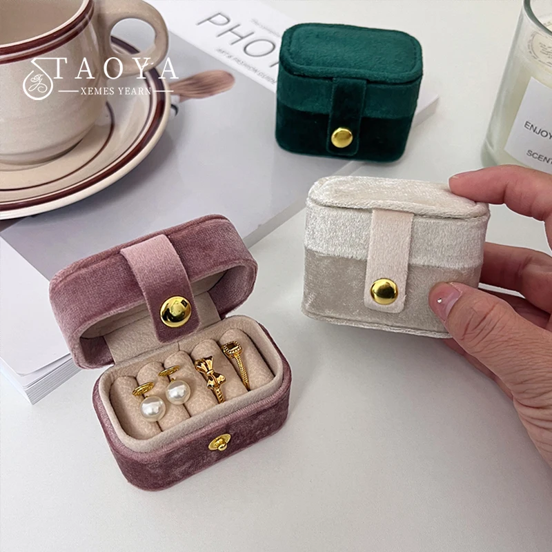 High end Velvet Portable Jewelry Rings Jewelry Box Compact Travel Earring Storage Box Mini Exquisite Packaging Box 2025 New Box
